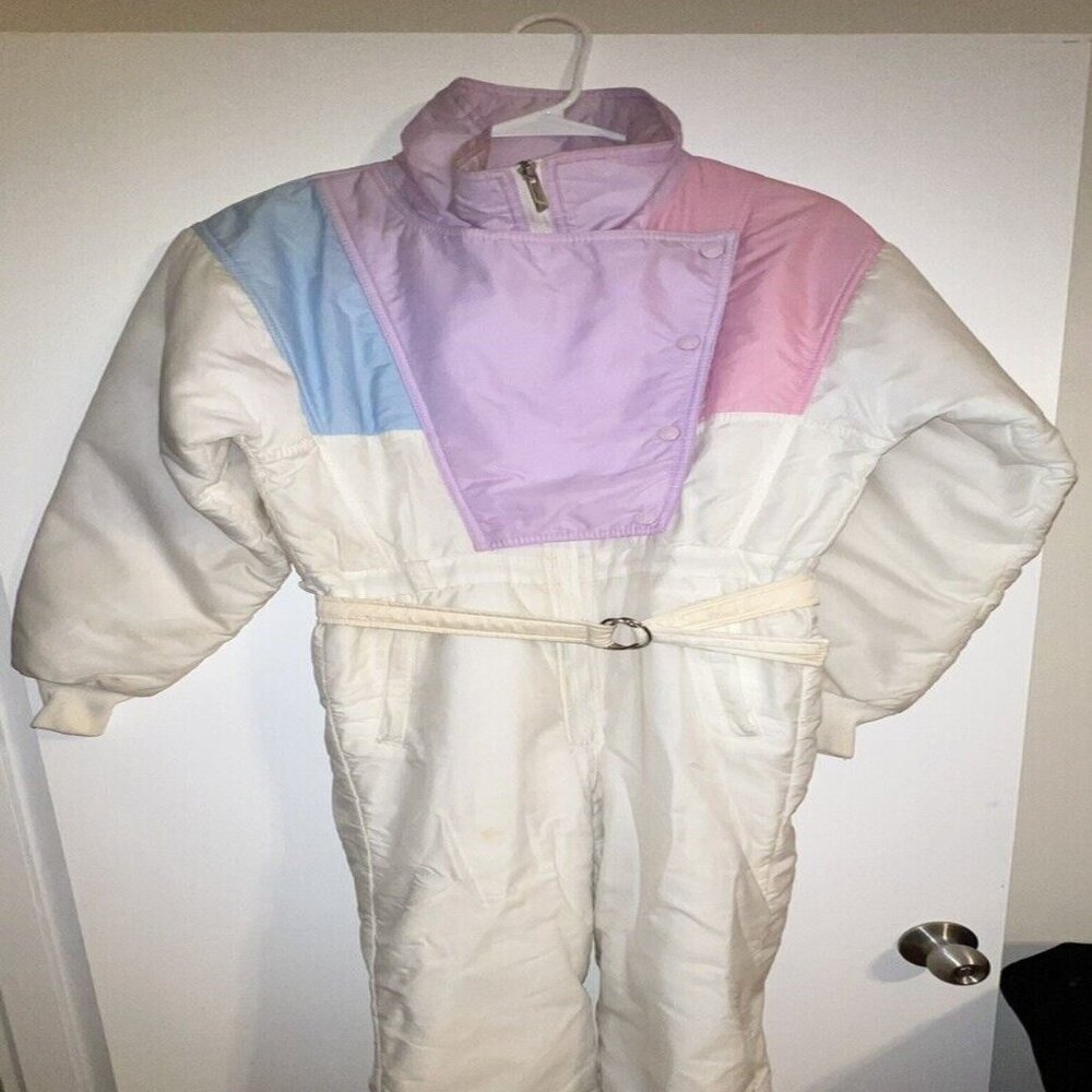 GERRY Pink Retro Ski Suit Women's Medium One Piece Ski Jumpsuit Onesie Size M